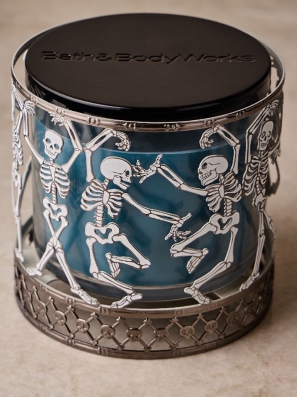 “Glow-in-the-Dark Dancing Skelton” by B&BW, Fall ‘26, 3-Wick Candle Holder, NWT